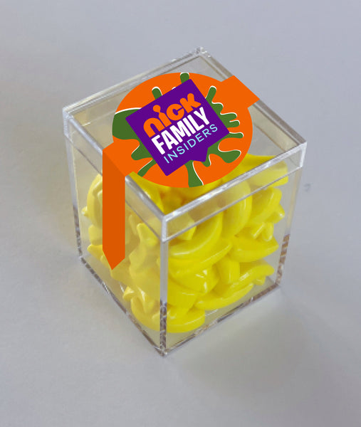personalized candy cubes with bananas yellow