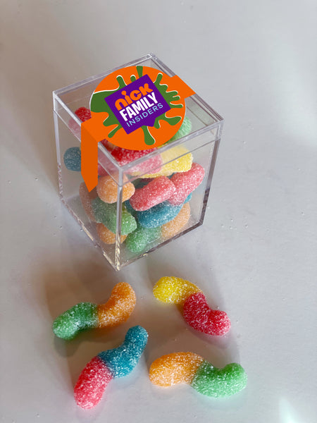 personalized gummy worm cubes branded