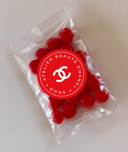 red hot branded candy bags for birthdays and parties