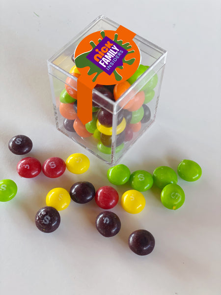 branded skittles candy cubes with logo
