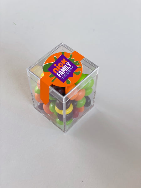 personalized tradeshow giveaway skittles candy cubes
